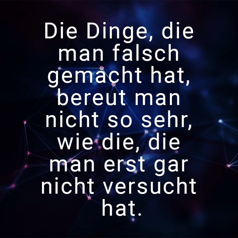 Die Dinge, die man falsch gemacht hat, bereut man nicht so sehr, wie die, die man erst gar nicht versucht hat.