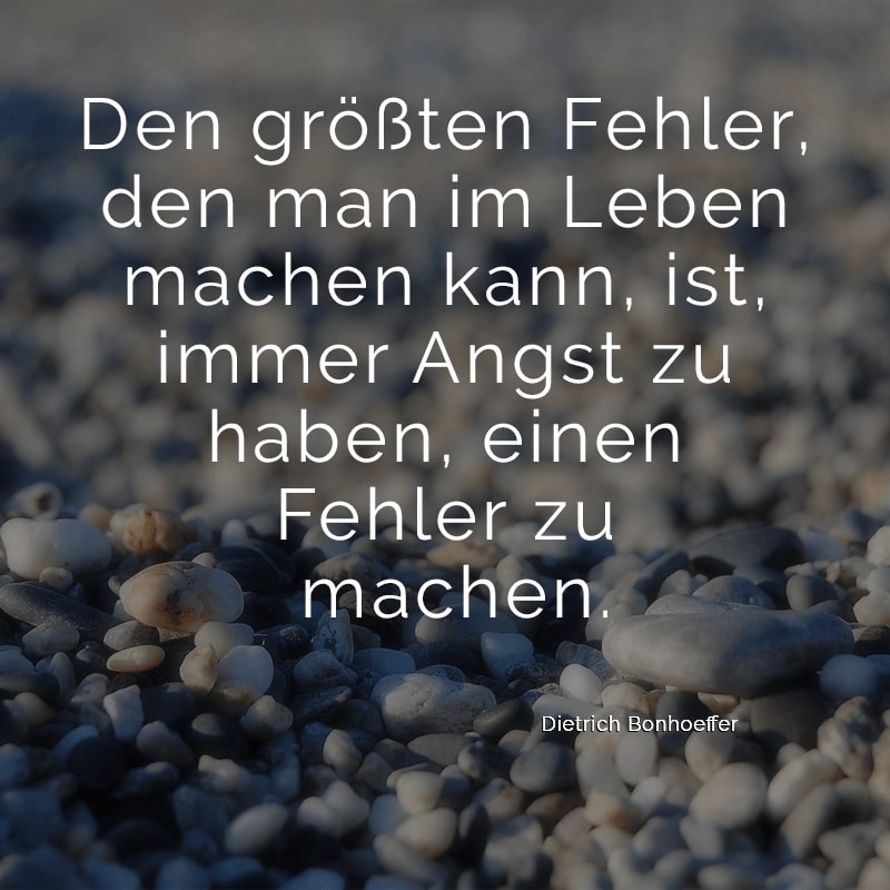 Den größten Fehler, den man im Leben machen kann, ist, immer Angst zu haben, einen Fehler zu machen.
(Dietrich Bonhoeffer)