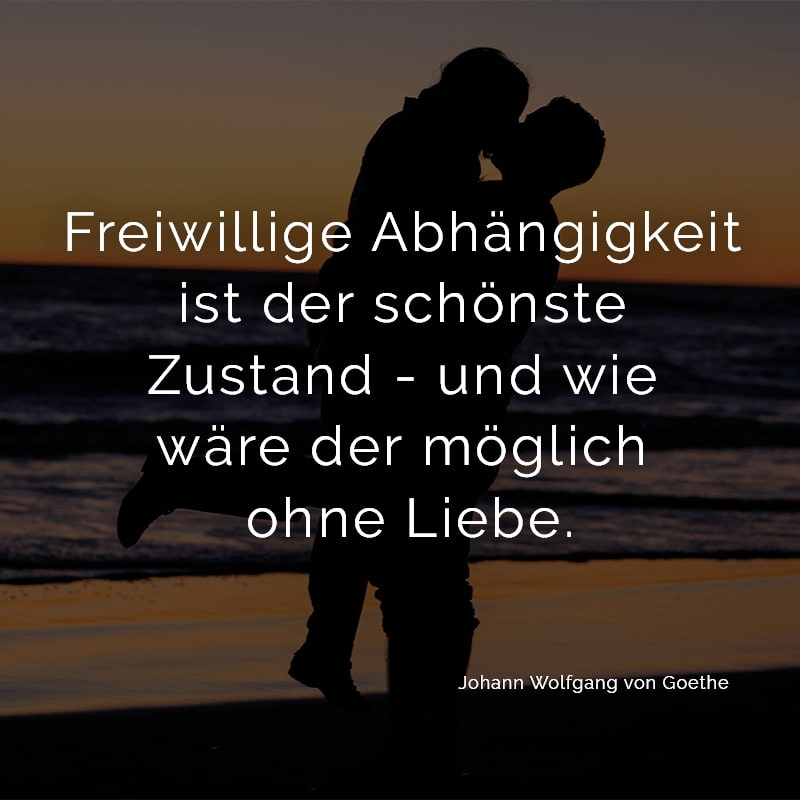 Freiwillige Abhängigkeit ist der schönste Zustand - und wie wäre der möglich ohne Liebe.
(Johann Wolfgang von Goethe)