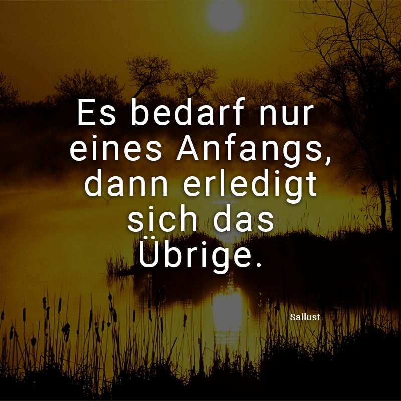 Es bedarf nur eines Anfangs, dann erledigt sich das Übrige.
(Sallust)