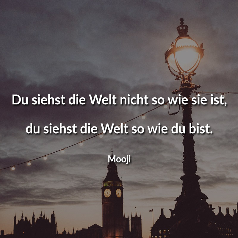 Du siehst die Welt nicht so wie sie ist, du siehst die Welt so wie du bist. (Mooji)