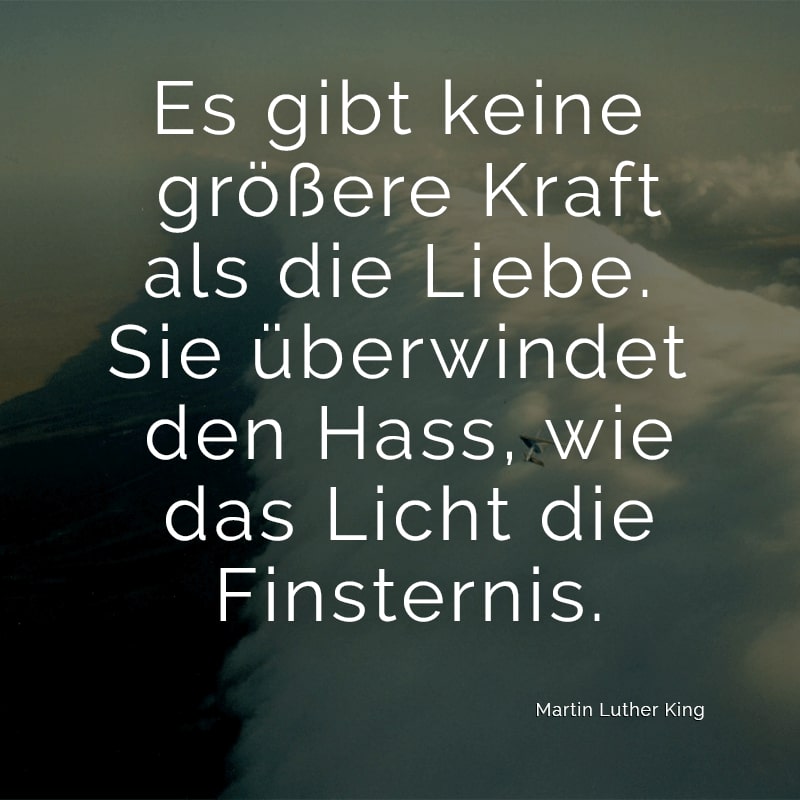 Es gibt keine größere Kraft als die Liebe. Sie überwindet den Hass, wie das Licht die Finsternis.
(Martin Luther King)