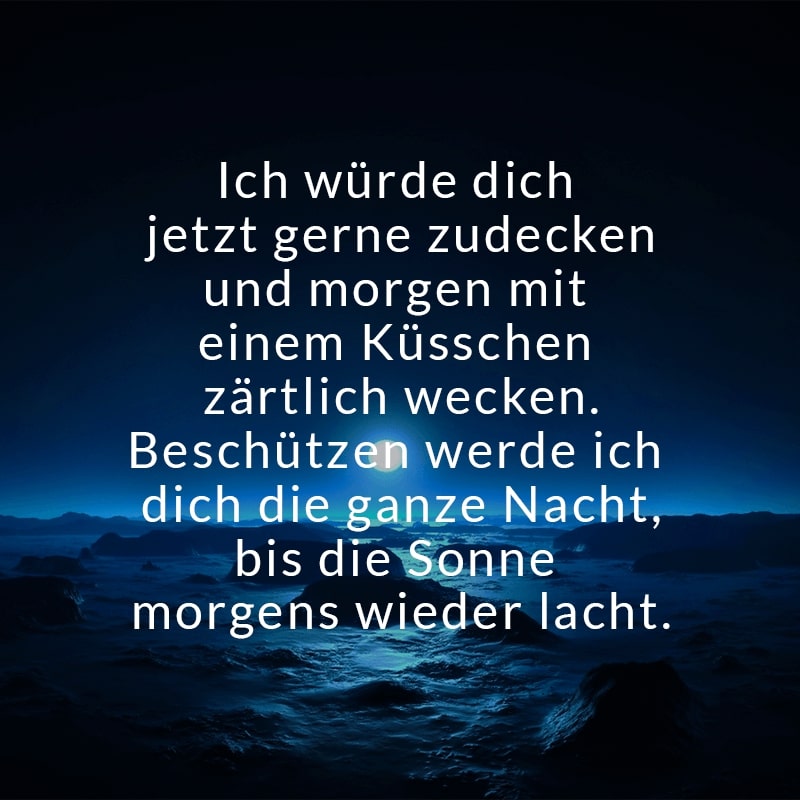 Ich würde dich jetzt gerne zudecken
und morgen mit einem Küsschen zärtlich wecken.
Beschützen werde ich dich die ganze Nacht,
bis die Sonne morgens wieder lacht.