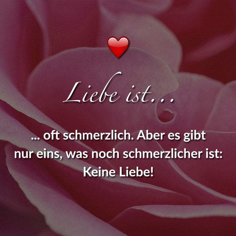 Liebe ist...
oft schmerzlich. Aber es gibt nur eins,
was noch schmerzlicher ist: Keine Liebe!