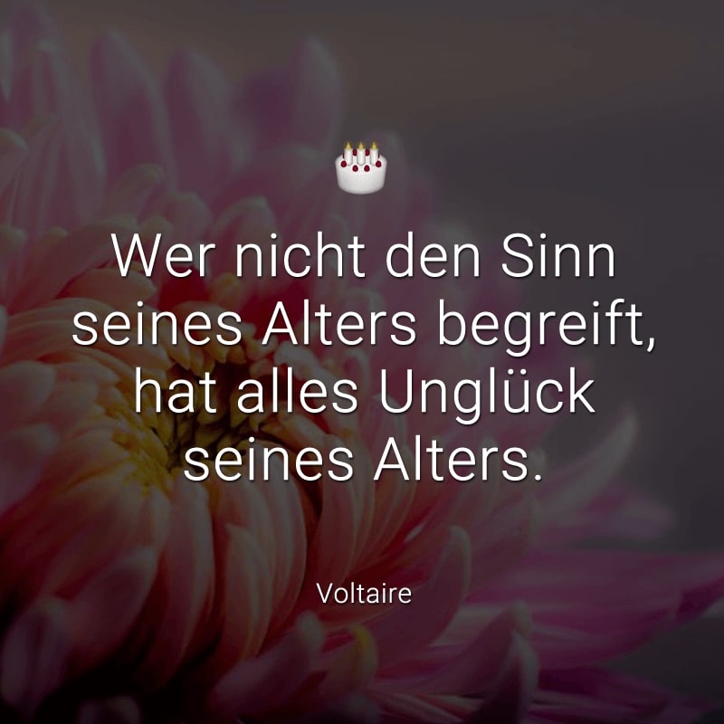 Wer nicht den Sinn seines Alters begreift,
hat alles Unglück seines Alters.
(Voltaire)