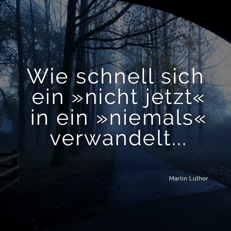 Wie schnell sich ein »nicht jetzt« in ein »niemals« verwandelt...
(Martin Luther)