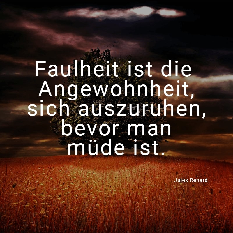 Faulheit ist die Angewohnheit, sich auszuruhen, bevor man müde ist.
(Jules Renard)