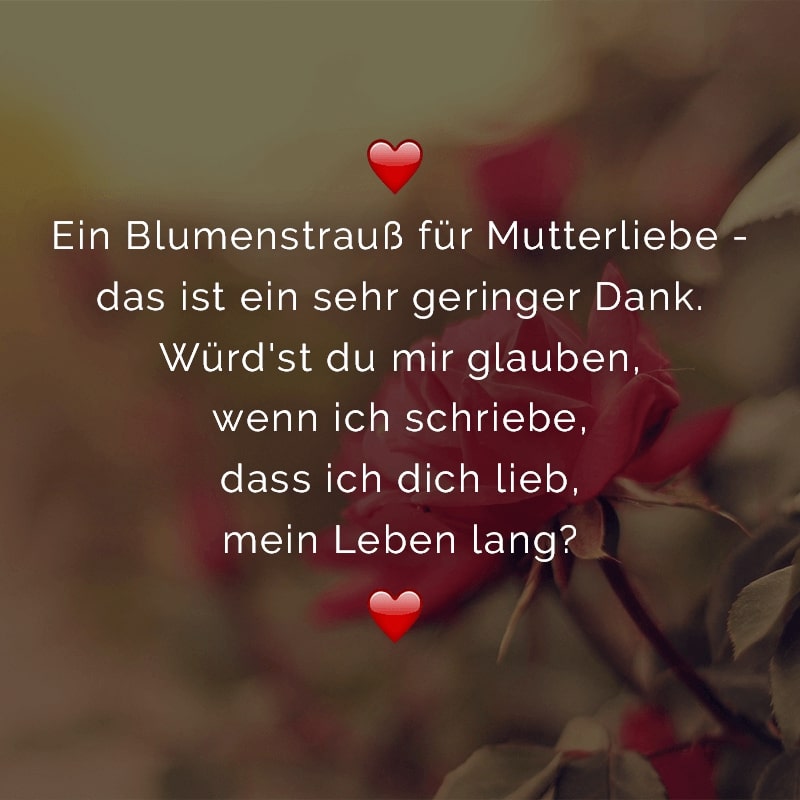 Ein Blumenstrauß für Mutterliebe - das ist ein sehr geringer Dank. Würd'st du mir glauben, wenn ich schriebe, dass ich dich lieb, mein Leben lang?