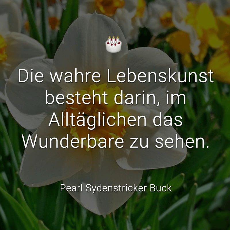 Die wahre Lebenskunst besteht darin, im Alltäglichen das Wunderbare zu sehen.
(Pearl Sydenstricker Buck)