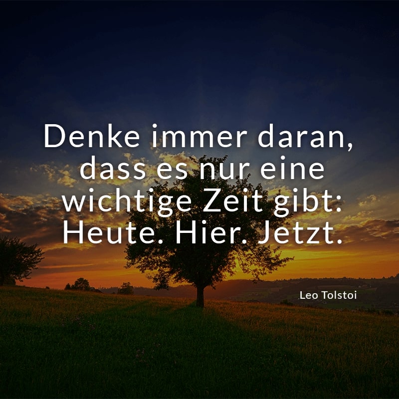 Denke immer daran, dass es nur eine wichtige Zeit gibt: Heute. Hier. Jetzt.
(Leo Tolstoi)