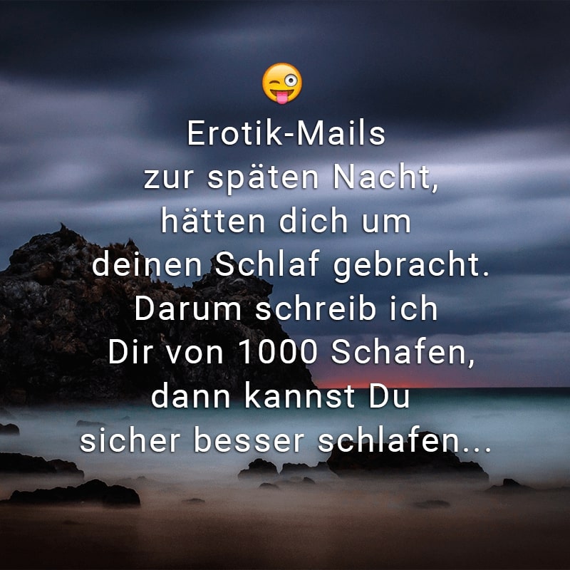 Erotik-Mails zur späten Nacht,
hätten dich um deinen Schlaf gebracht.
Darum schreib ich Dir von 1000 Schafen,
dann kannst Du sicher besser schlafen...