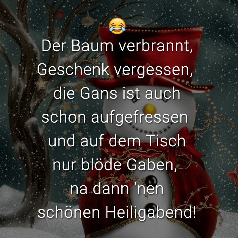 Der Baum verbrannt, Geschenk vergessen, die Gans ist auch schon aufgefressen und auf dem Tisch nur blöde Gaben, na dann 'nen schönen Heiligabend!