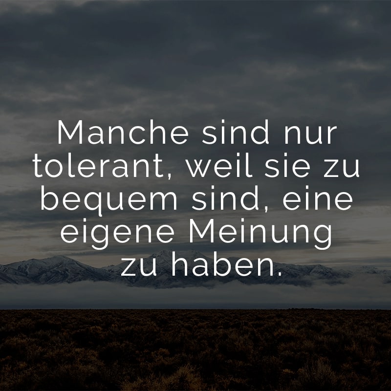 Manche sind nur tolerant, weil sie zu bequem sind, eine eigene Meinung zu haben.