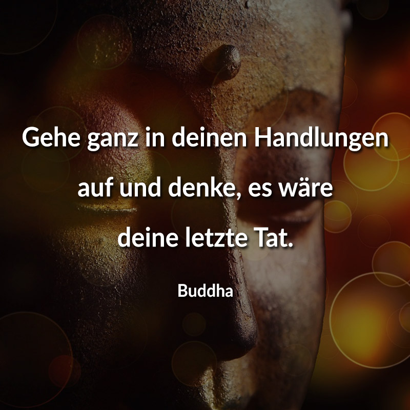 Gehe ganz in deinen Handlungen auf und denke, es wäre deine letzte Tat. (Buddha)