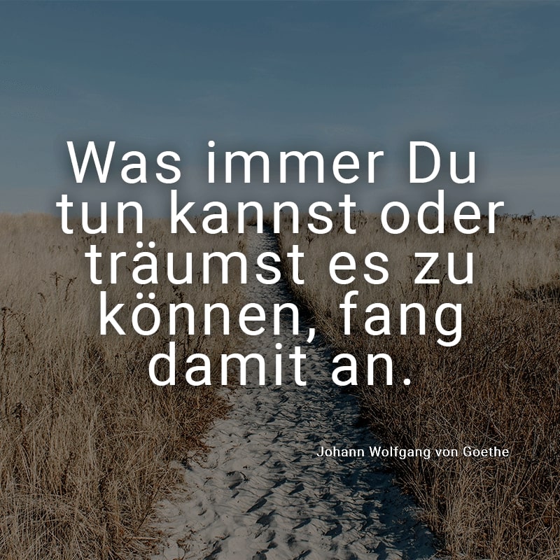 Was immer Du tun kannst oder träumst es zu können, fang damit an.
(Johann Wolfgang von Goethe)