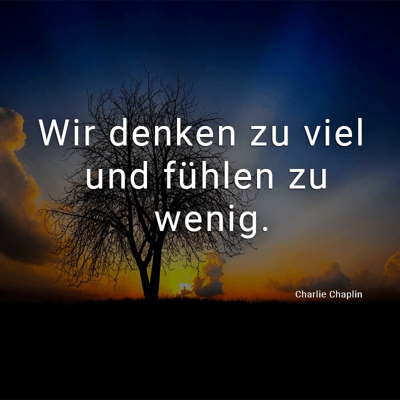 Wir denken zu viel und fühlen zu wenig.
(Charlie Chaplin)